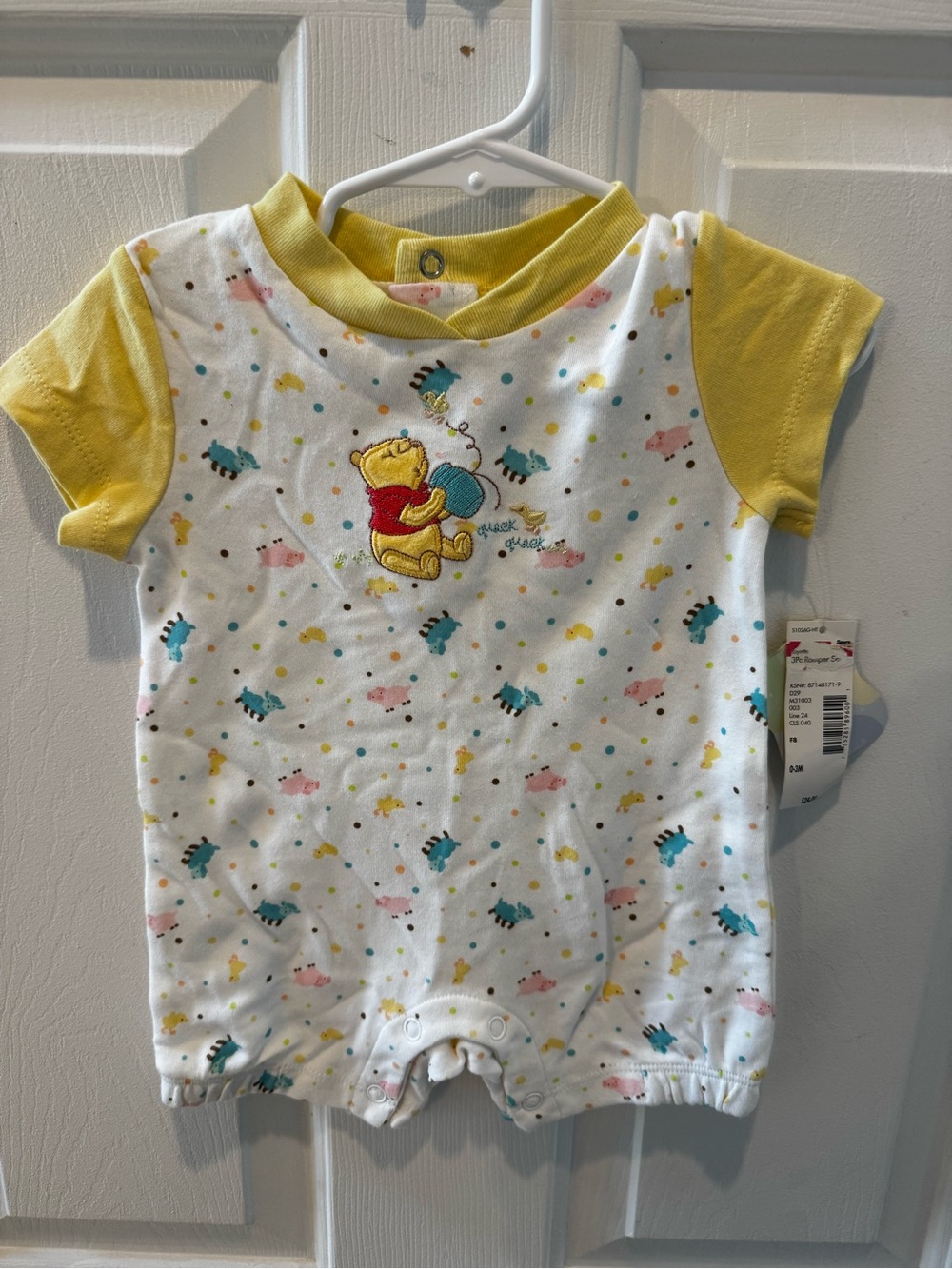 Vintage Disney Yellow & White Winnie the Pooh Baby Romper